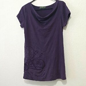 VELVET Purple, Embridered Cowl Neck Women's Top M